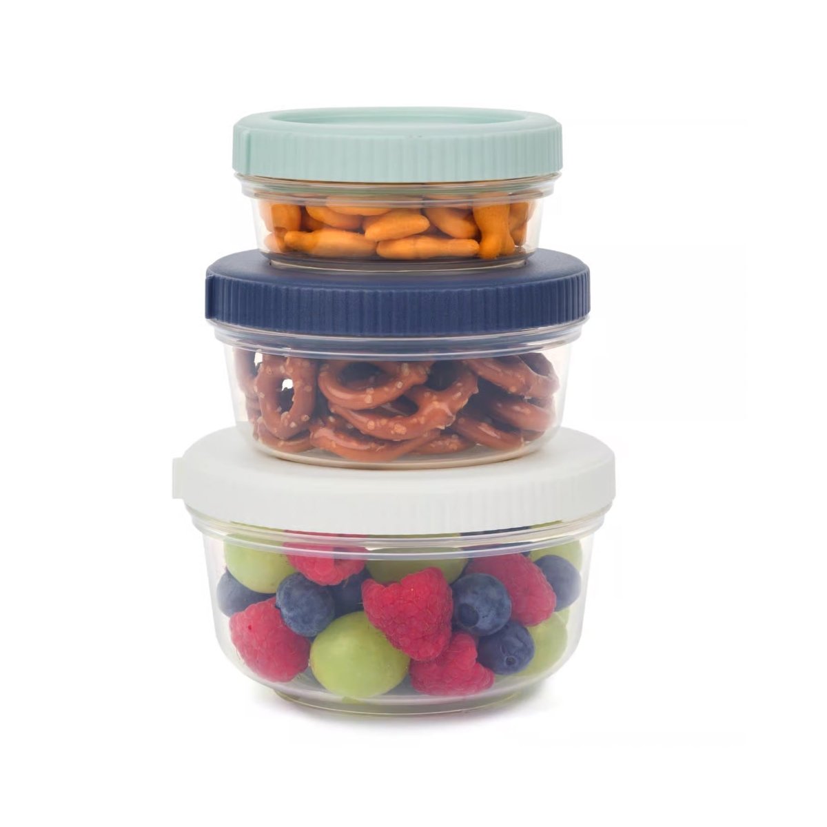 3 Contenedores Apilables para Comida Tapa Morada, Celeste y Verde Progressive - shop_name