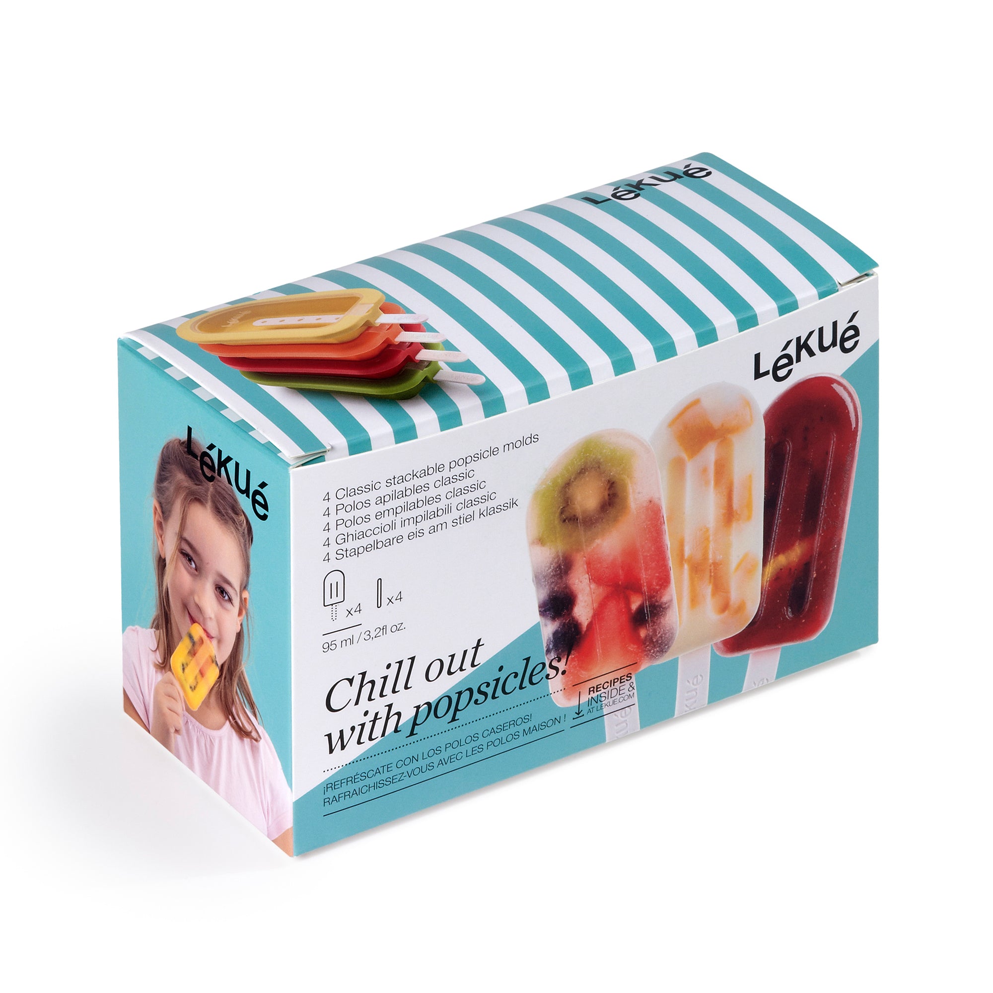 4 Moldes Clásicos para Paletas de Hielo Varios Colores Lékué