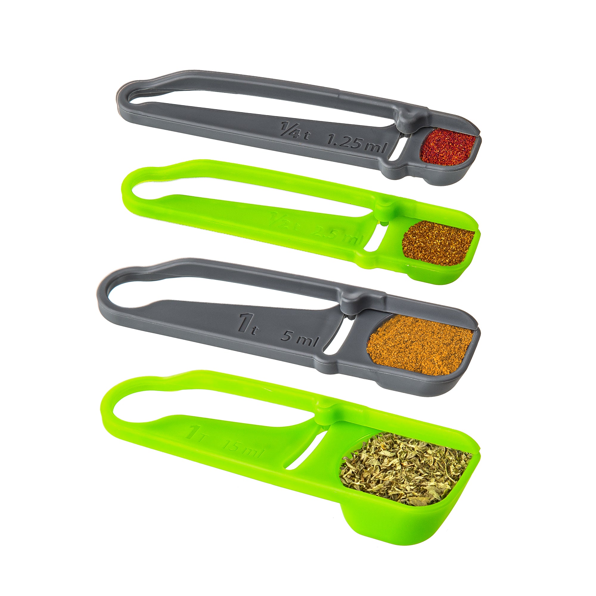 4 Cucharas Medidoras Gris y Verde Varias Medidas Policarbonato Progressive
