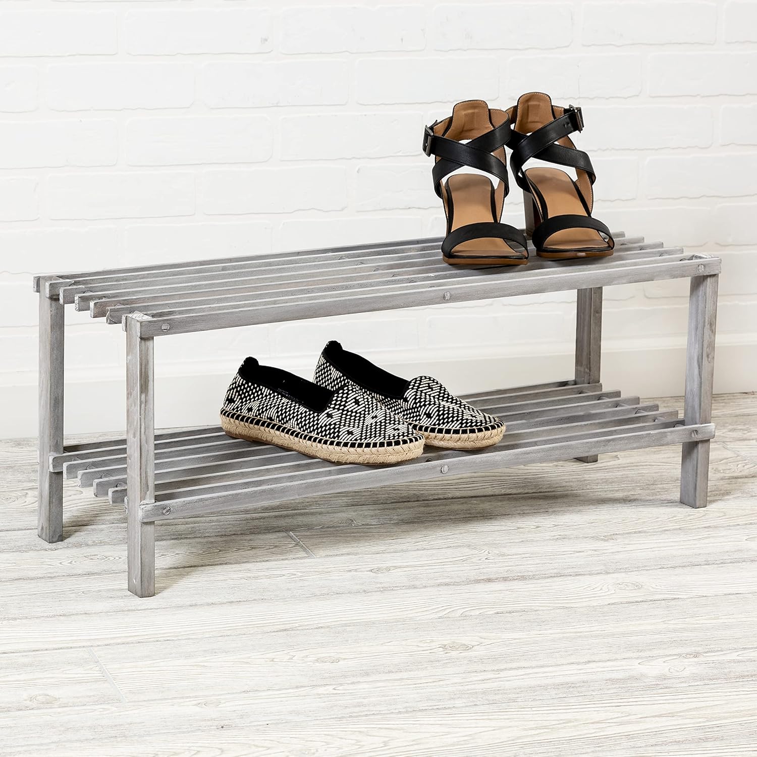 Zapatera 2 Niveles Madera Gris Honey Can Do