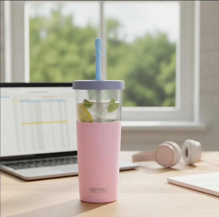 Vaso Termo 2 en 1 Acero Inoxidable Marina Rosa Pastel 845ml/520ml Asobu