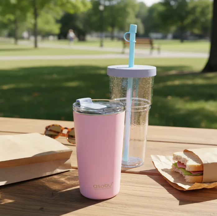 Vaso Termo 2 en 1 Acero Inoxidable Marina Rosa Pastel 845ml/520ml Asobu