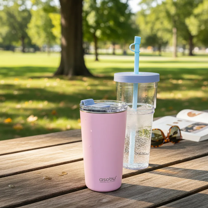 Vaso Termo 2 en 1 Acero Inoxidable Marina Rosa Pastel 845ml/520ml Asobu