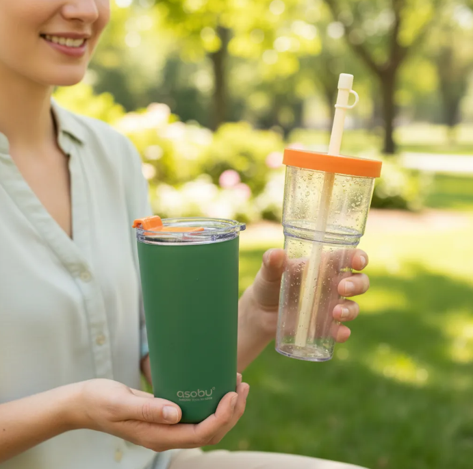 Vaso Termo 2 en 1 Acero Inoxidable Marina Verde Pastel 845ml/520ml Asobu