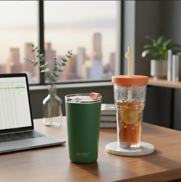 Vaso Termo 2 en 1 Acero Inoxidable Marina Verde Pastel 845ml/520ml Asobu