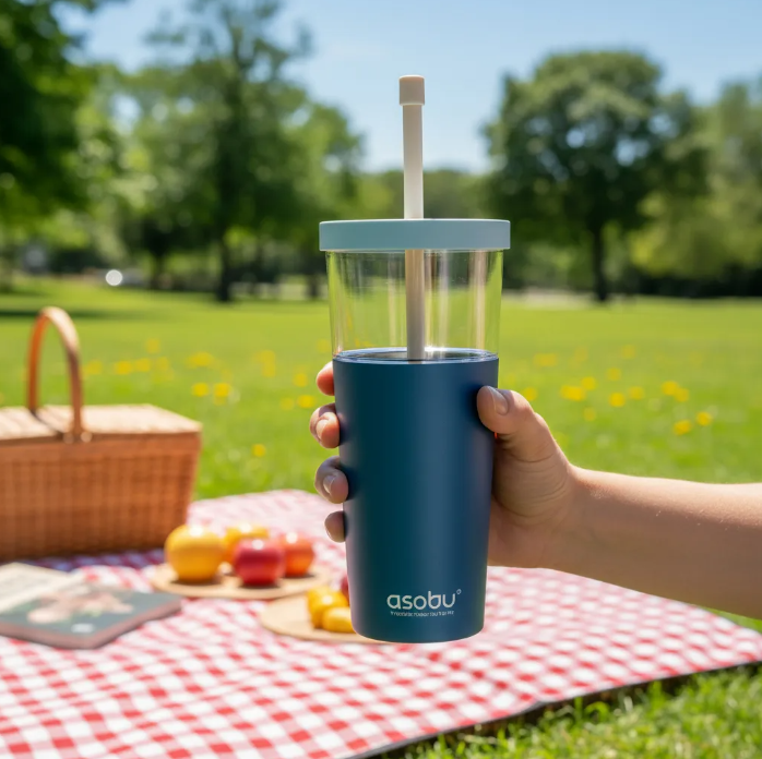 Vaso Termo 2 en 1 Acero Inoxidable Marina Azul Pastel 845ml/520ml Asobu