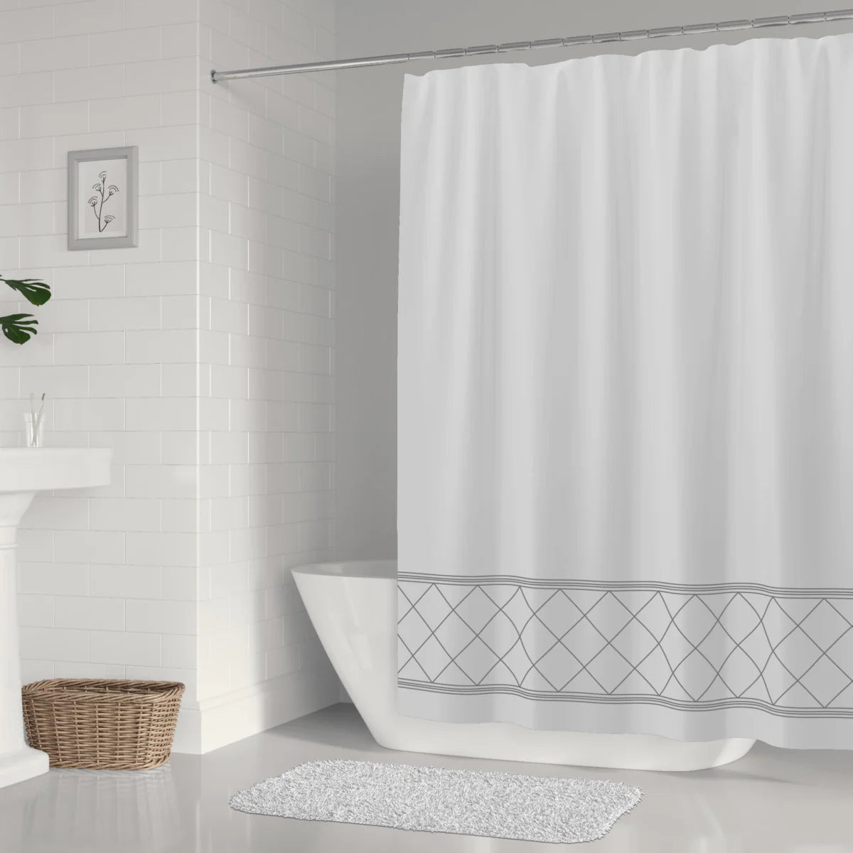 "cortina de ducha Radiance

cortina de baño Sttelli

cortina poliéster 72x72

cortina diseño geométrico

cortina brillante resistente al moho

cortina lavable fácil mantenimiento

cortina baño moderna elegante"
