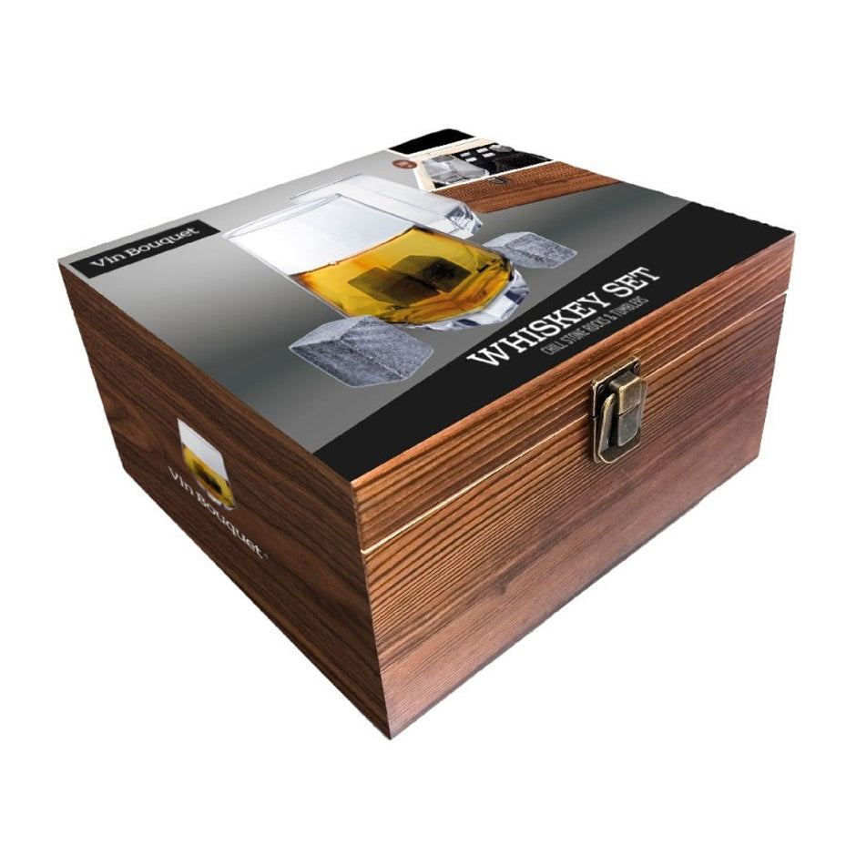 Vin Bouquet Set de Whiskey con Copas y Piedras en Caja de Madera