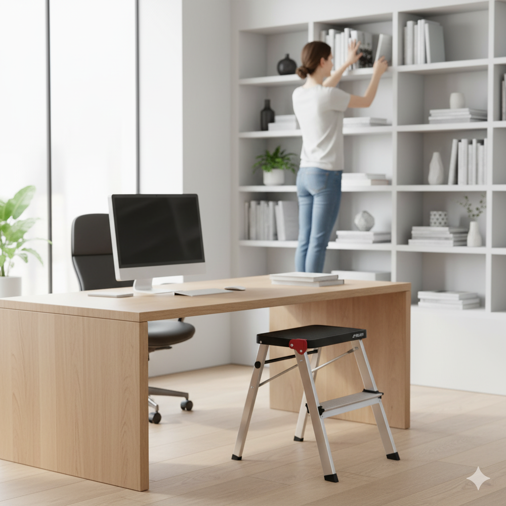 Mini Escalera 2 Peldaños Aluminio Roja Negro Rolser