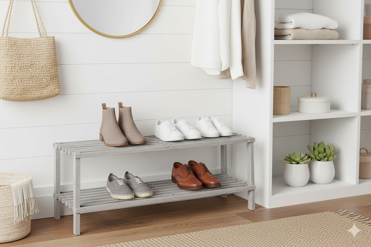 Zapatera 2 Niveles Madera Gris Honey Can Do