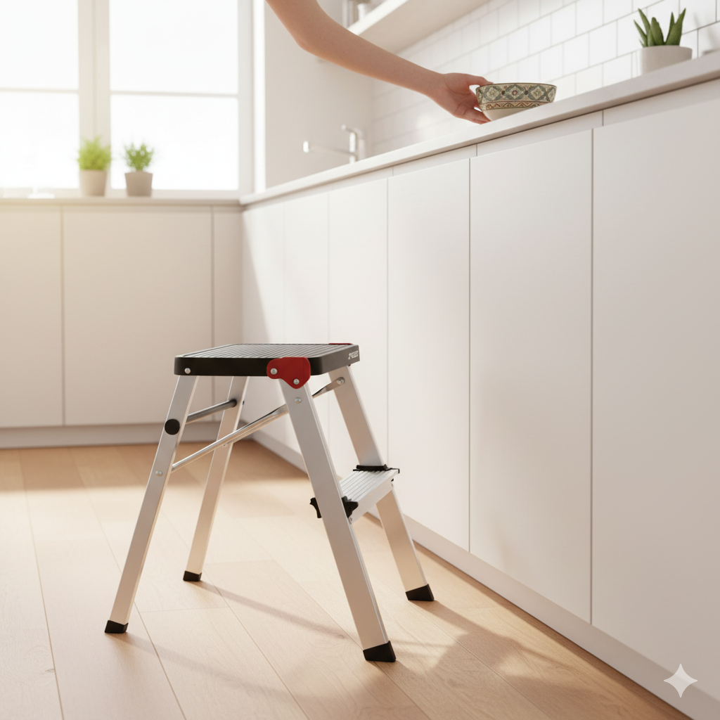 Mini Escalera 2 Peldaños Aluminio Roja Negro Rolser