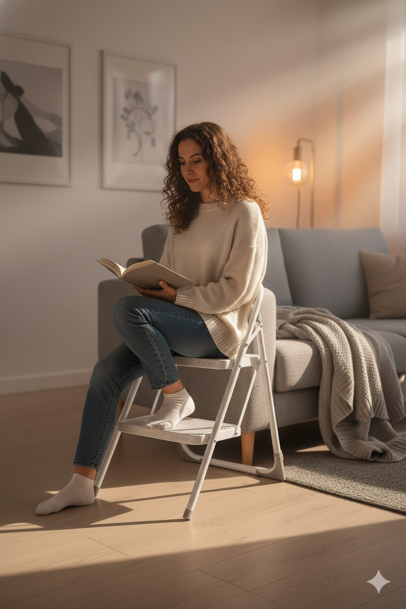 Escalera Blanca 2 Peldaños con Agarradera Blanca Rolser