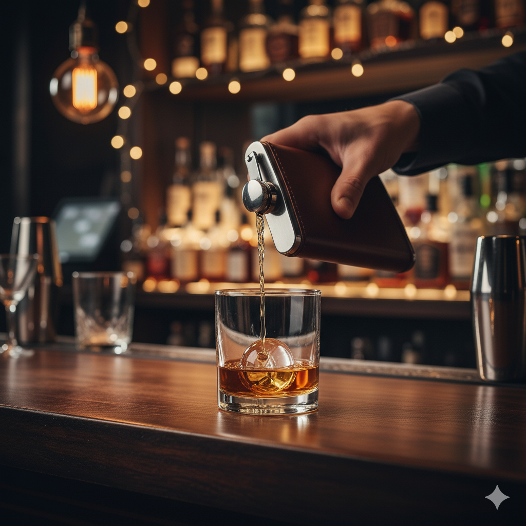 Petaca Licorera / Anfora de Acero y Cuero 236ml Vin Bouquet