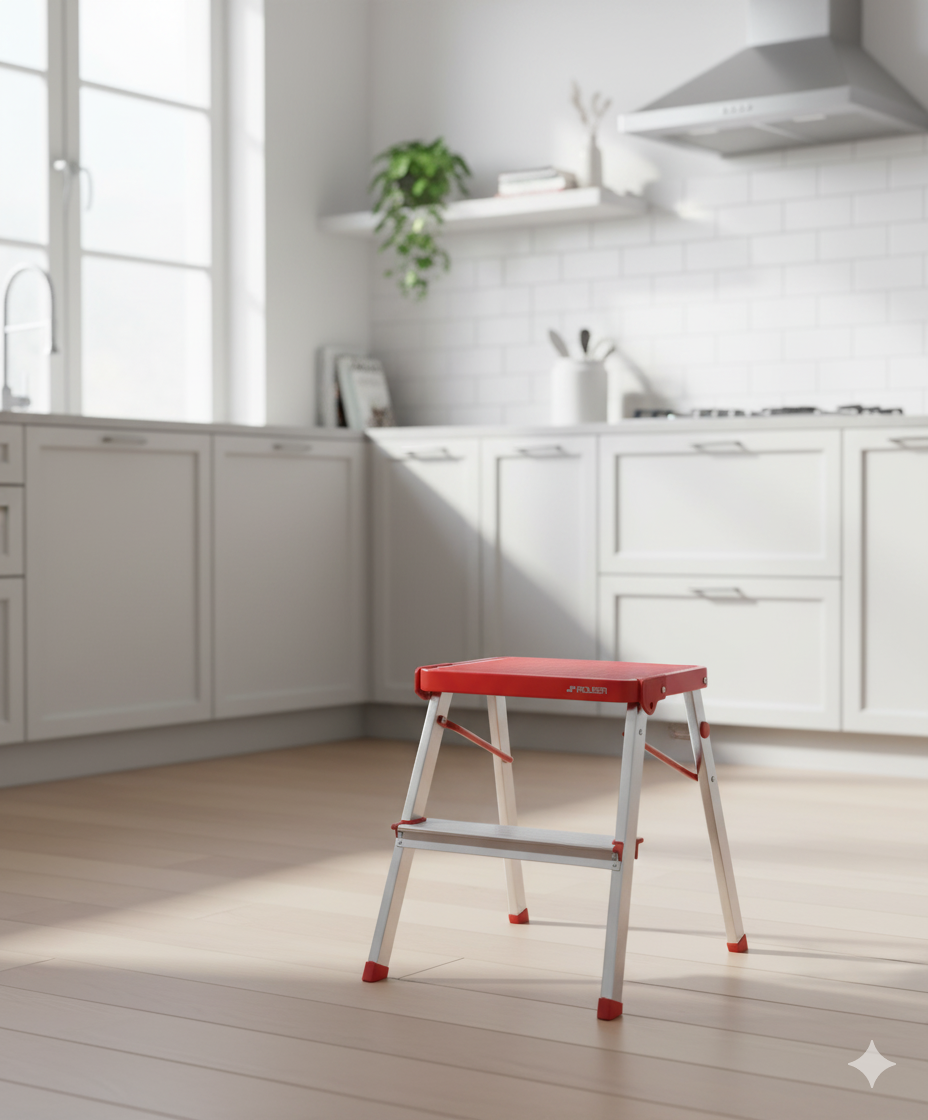 Mini Escalera 2 Peldaños Aluminio Roja Rolser