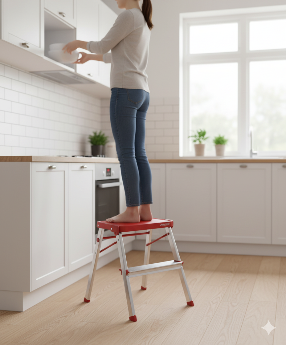 Mini Escalera 2 Peldaños Aluminio Roja Rolser