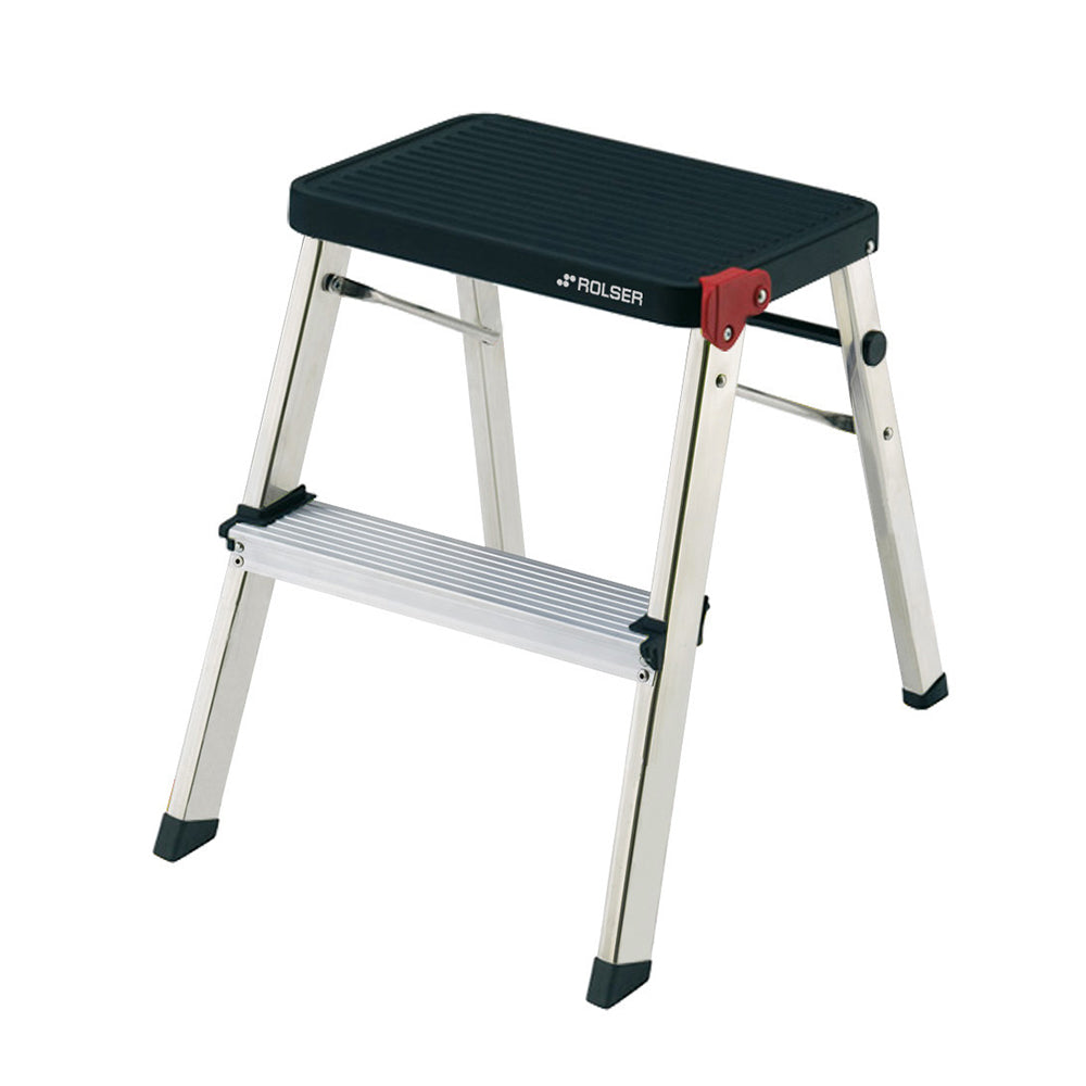 Mini Escalera 2 Peldaños Aluminio Roja Negro Rolser
