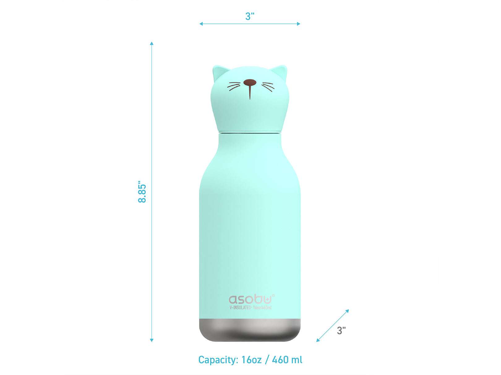 Botella para Agua de Acero Inoxidable Gato Beastie 460ml Asobu