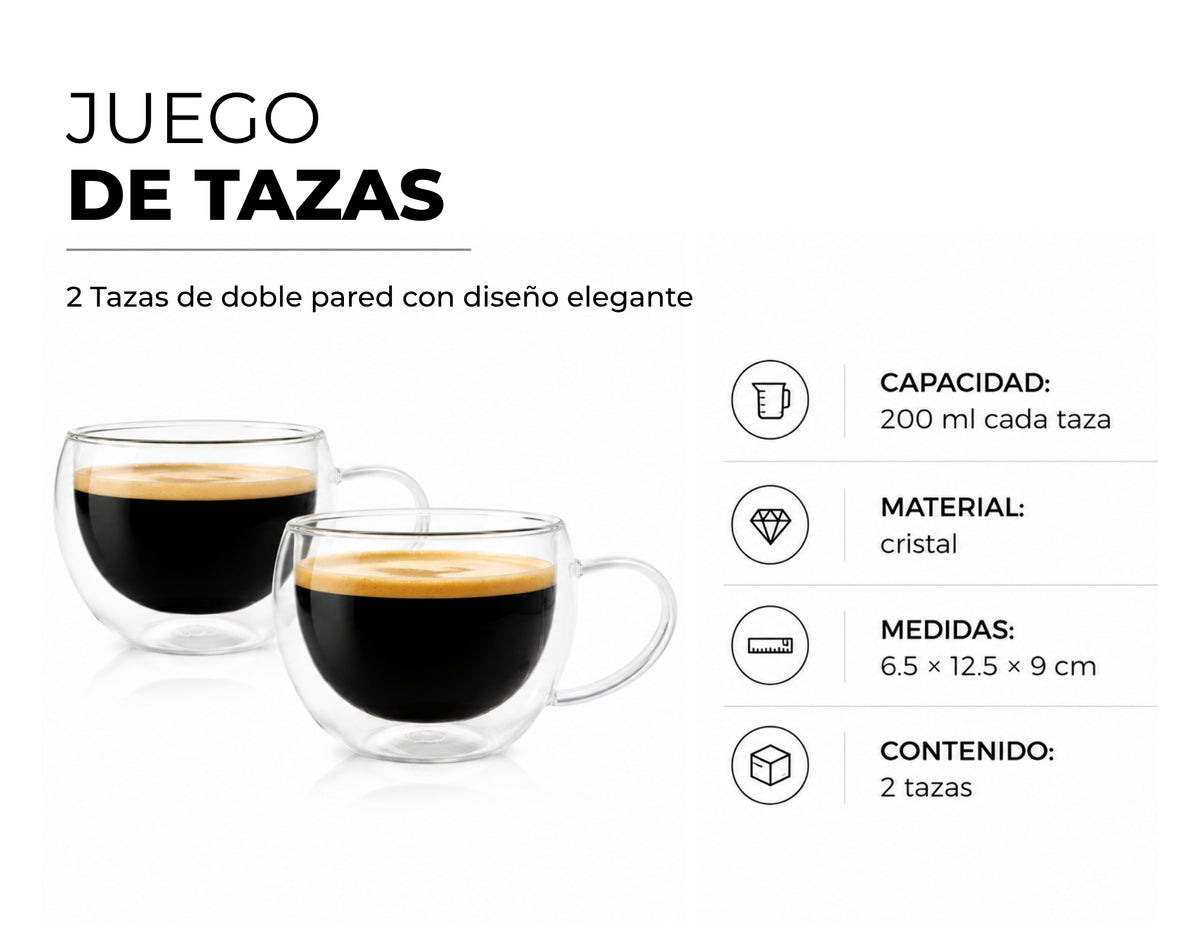 Set de 2 Tazas de Cristal Doble Pared 200 ml – Nerthus