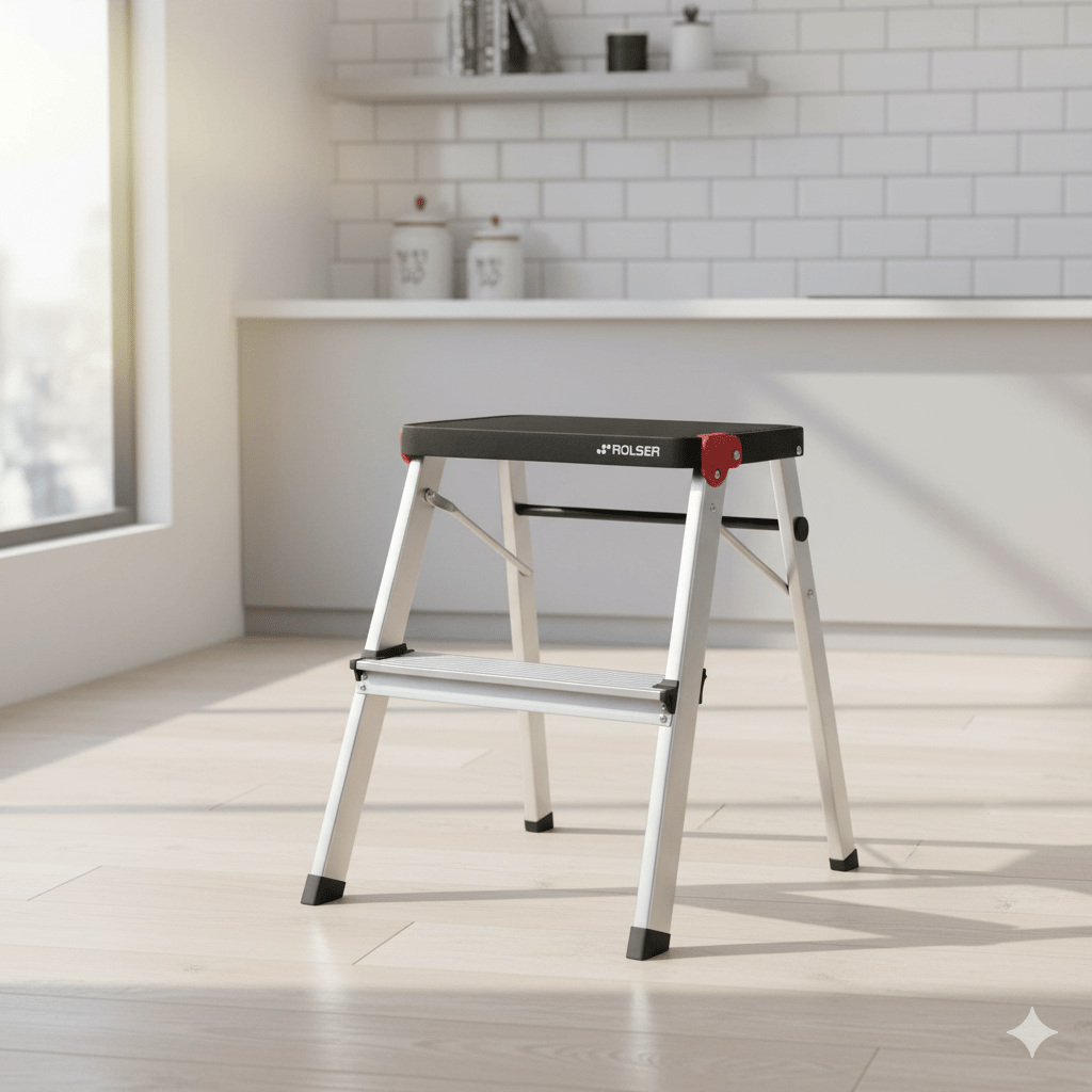 Mini Escalera 2 Peldaños Aluminio Roja Negro Rolser - shop_name