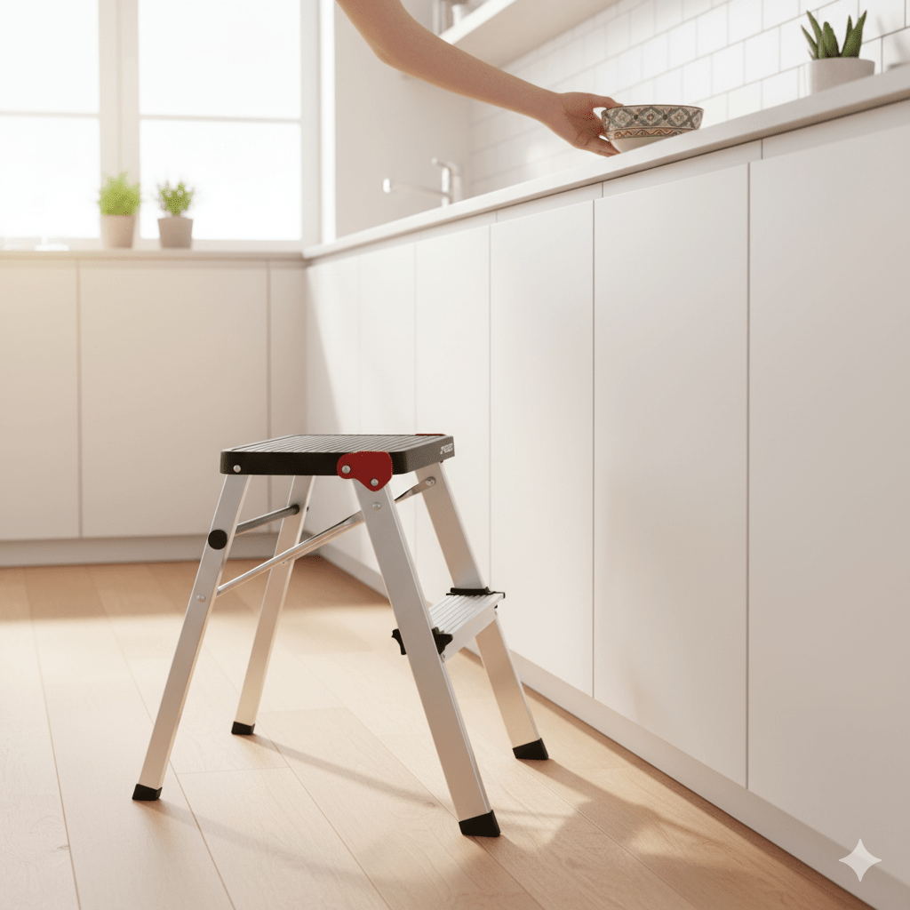 Mini Escalera 2 Peldaños Aluminio Roja Negro Rolser - shop_name