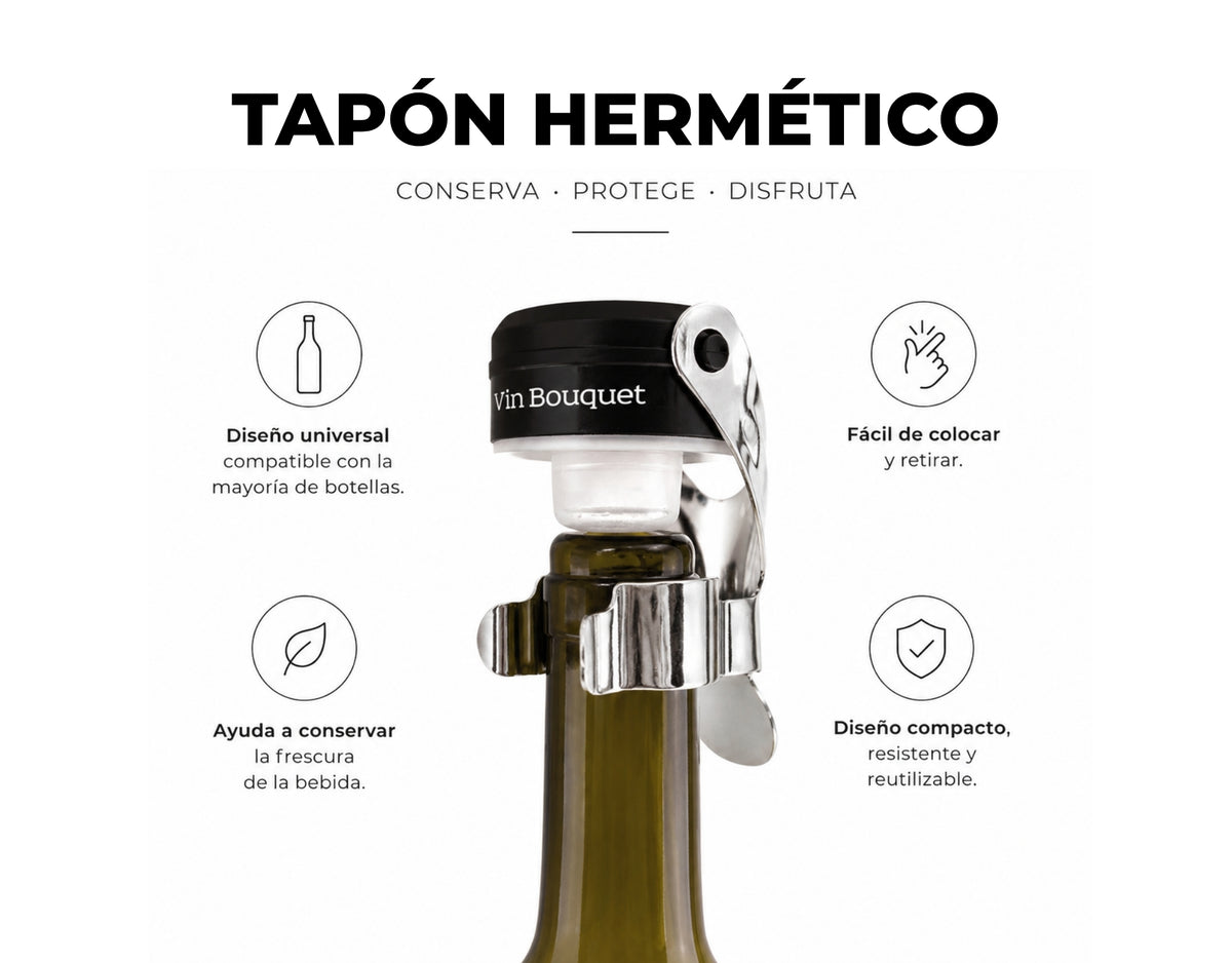 Tapón Hermético Universal para Botellas – Vin Bouquet