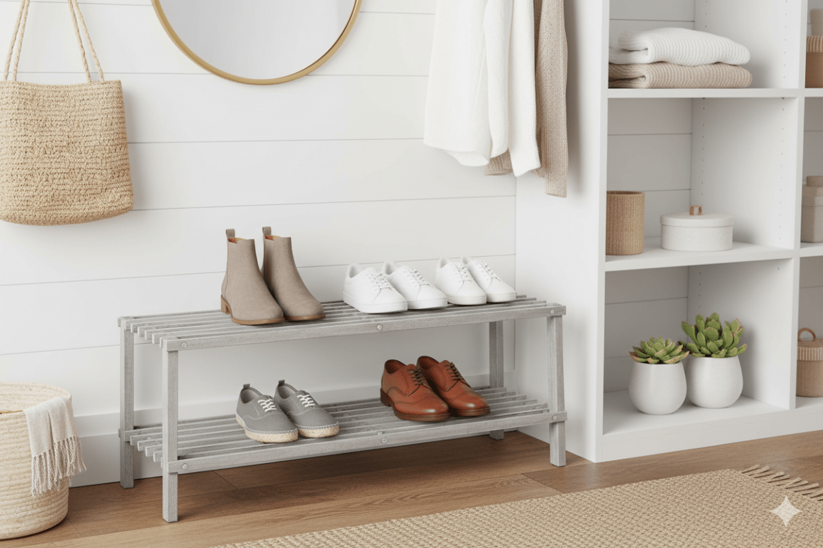 Zapatera 2 Niveles Madera Gris Honey Can Do - shop_name