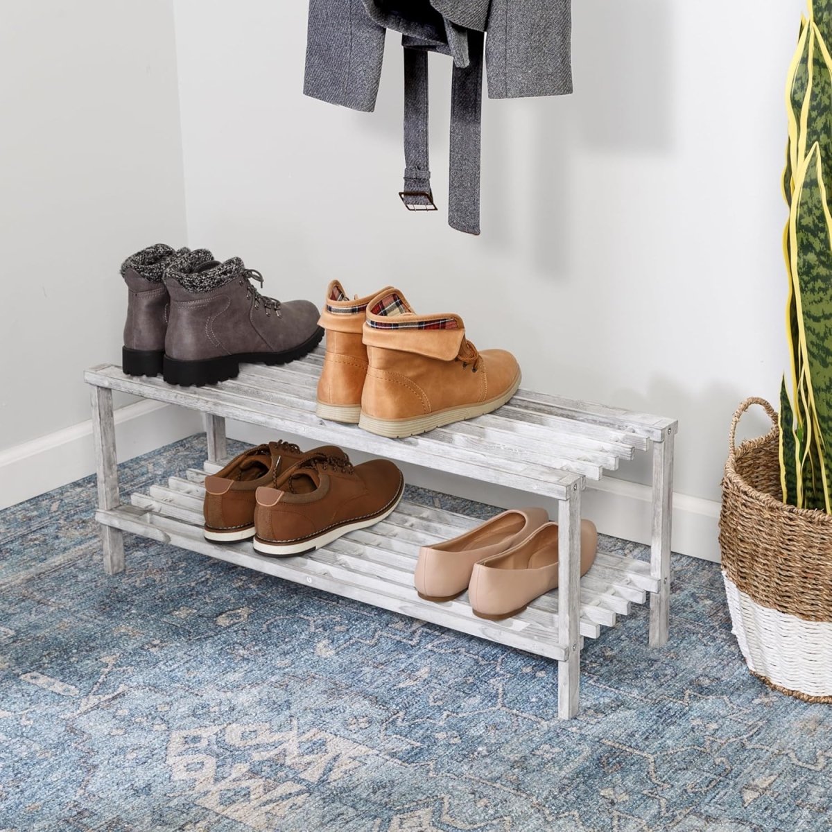 Zapatera 2 Niveles Madera Gris Honey Can Do - shop_name