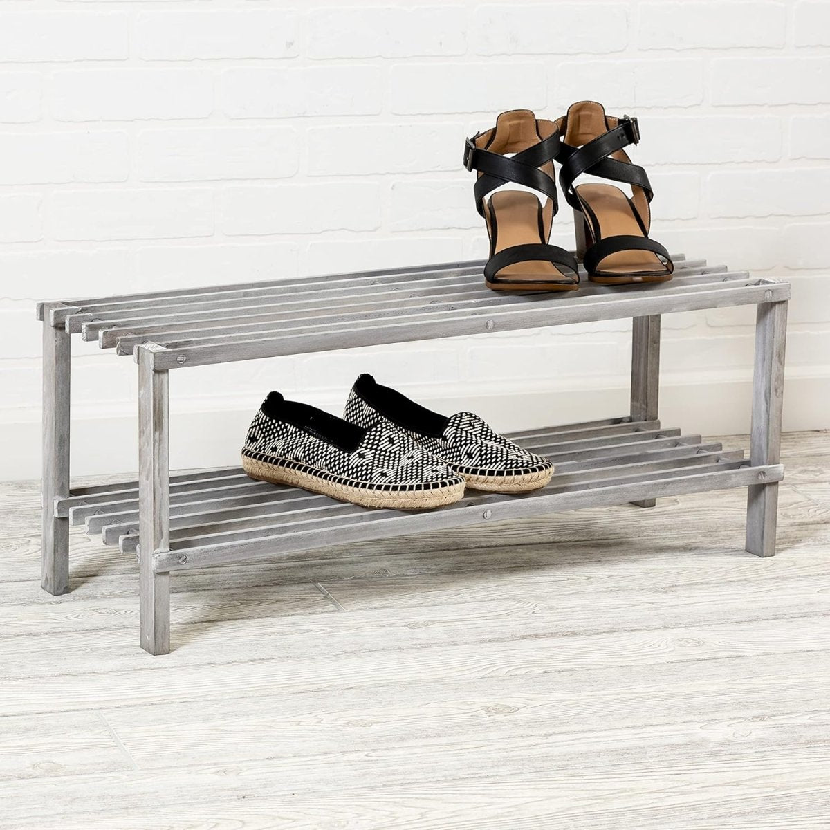 Zapatera 2 Niveles Madera Gris Honey Can Do - shop_name
