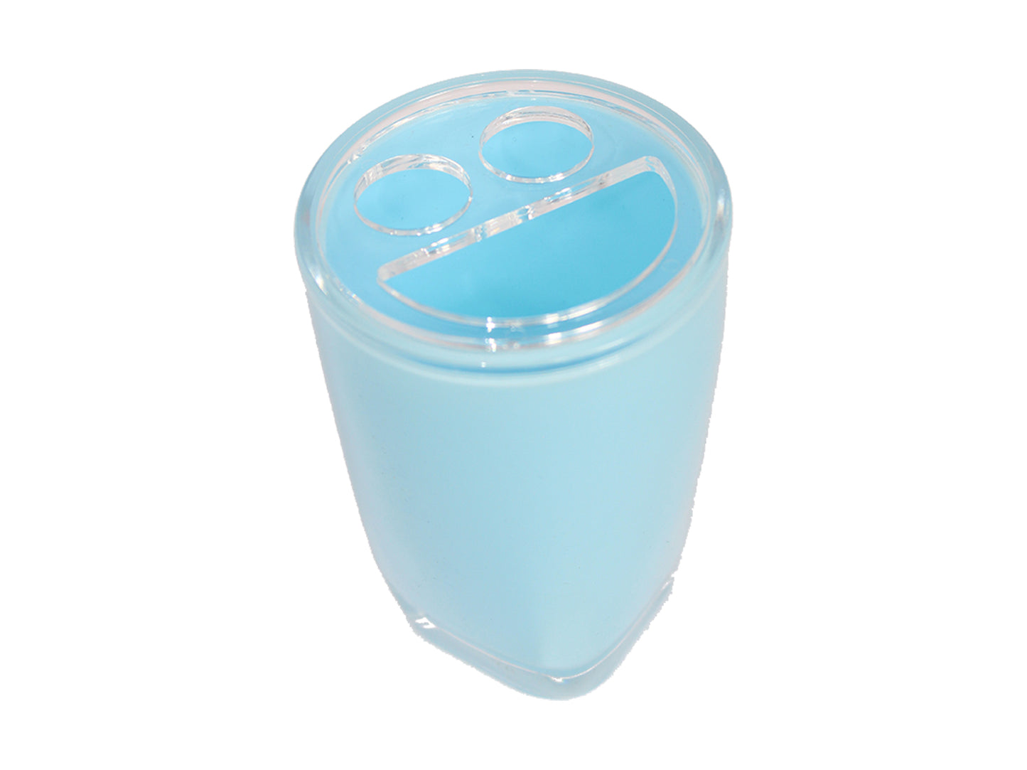 Vaso para cepillo de dientes, modelo tahiti, color azul, con capacidad de 240 ml, incluye tapa con divisiones que simula una cara feliz, excelente para mantener un baño organizado, se adapta a cualquier superficie, diseño elegante y práctico.