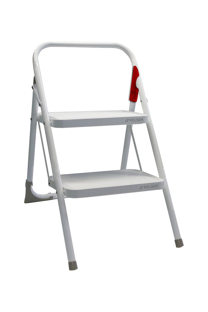 escalera 2 pelda;os, escaleta metalica, escalera uso domestico, escalera rolser, escalera metalica, escalera blanca 2 