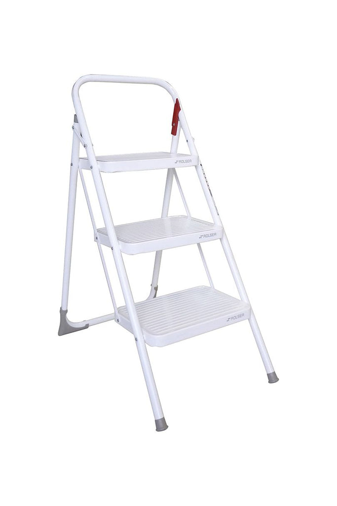 escalera 3 pelda;os, escalera tres pelda;os, escalera uso domestico, escalera rolser, escalera blanca rolser, escalera metalica, escalera metalica blanca, escalera rolser metal
