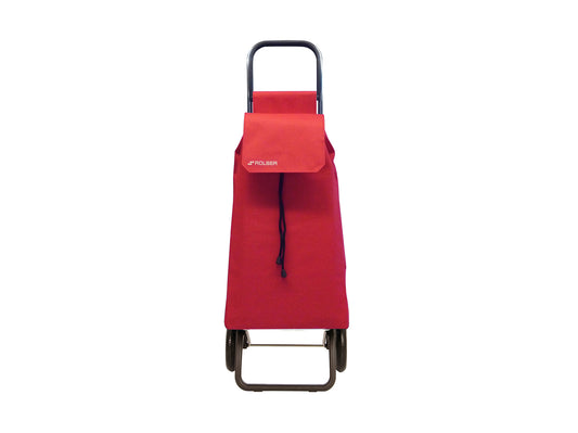 Carrito de compras color rojo, marco de aluminio con 2 ruedas de mayor grosor, que le confiere mayor estabilidad, asa ergonómica, base ineterior abatible y apoyo delantero, bolsa en forma de mochila con solapa y cierre de cordón, se engancha al chasis, práctico y ligero, fácil de transportar.