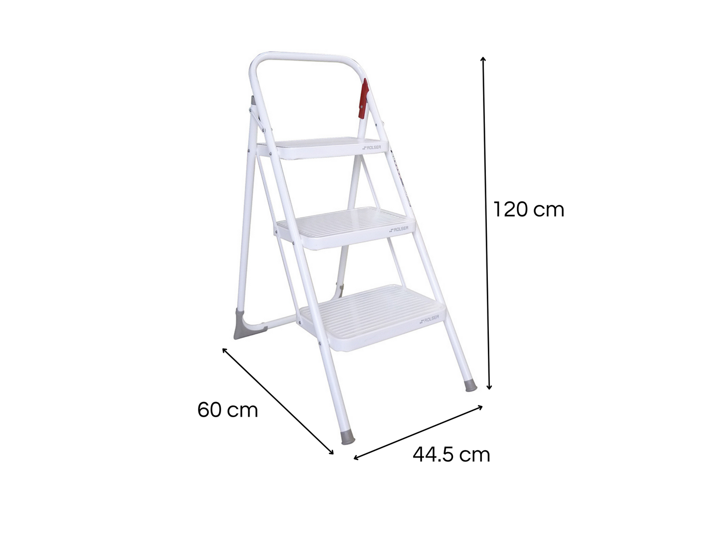 Escalera de 3 peldaños con agarradera blanca de ROLSER